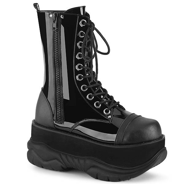 Demonia Men's Neptune-200 Platform Mid Calf Boots - Black Vegan Leather D9742-15US Clearance